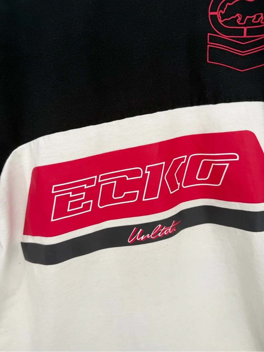Ecko Unltd. Racing Black White & Red Colorblock Graphic Tee - large